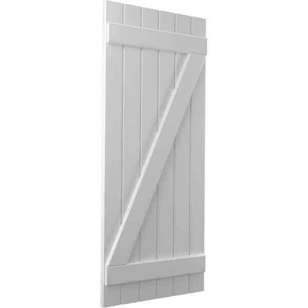 Ekena Millwork Americraft 6-Board (2 Batten) Wood Joined Board-n-Batten Shutters w/ Z-Bar, ARW102BB621X56PRH - ARW102BB621X56PRH
