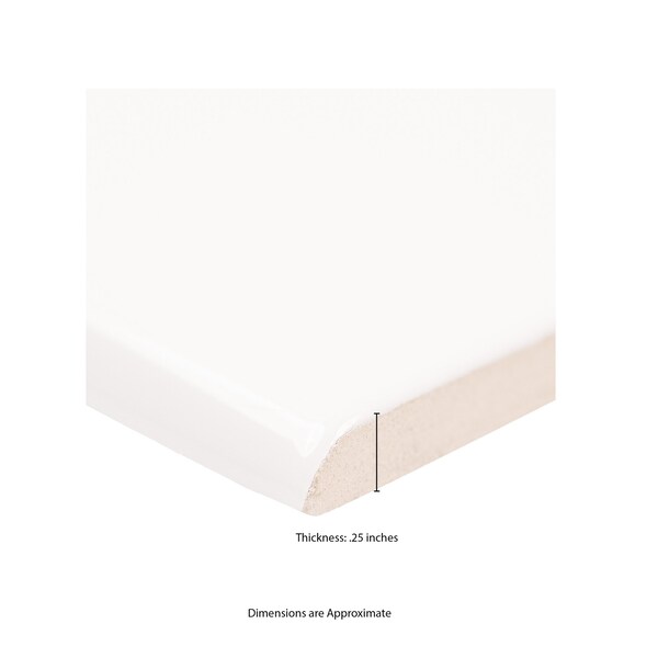 Msi Metro White Bullnose 4'' X 16'' Glossy Ceramic Wall Tile, 25PK - ZOR-PT-TR-0256
