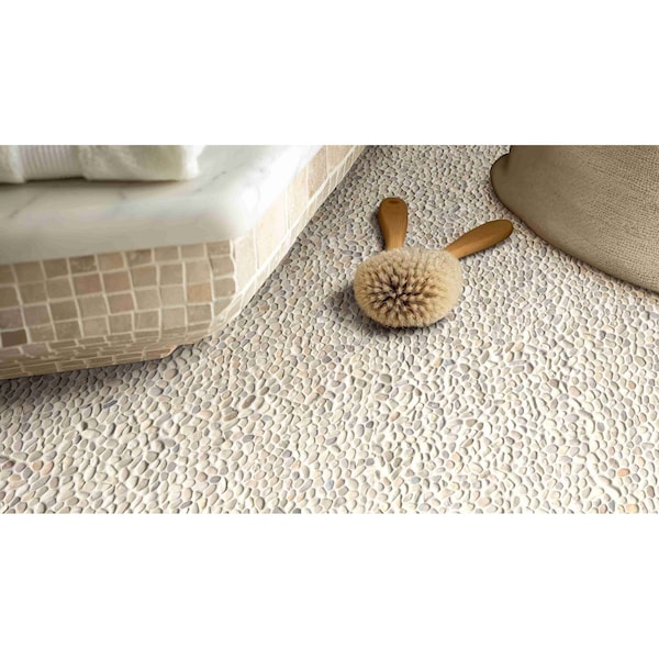 Msi Ivory White Mini Pebble 12  in. X 12  in. Tumbled Marble Mosaic Floor And Wall Tile, 10PK - ZOR-MD-0630