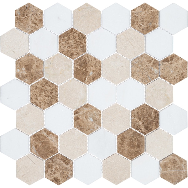Andova Tiles SAMPLE Channing 2 x 2 Marble Honeycomb Mosaic Floor Use Tile - SAM-ANDCHA125
