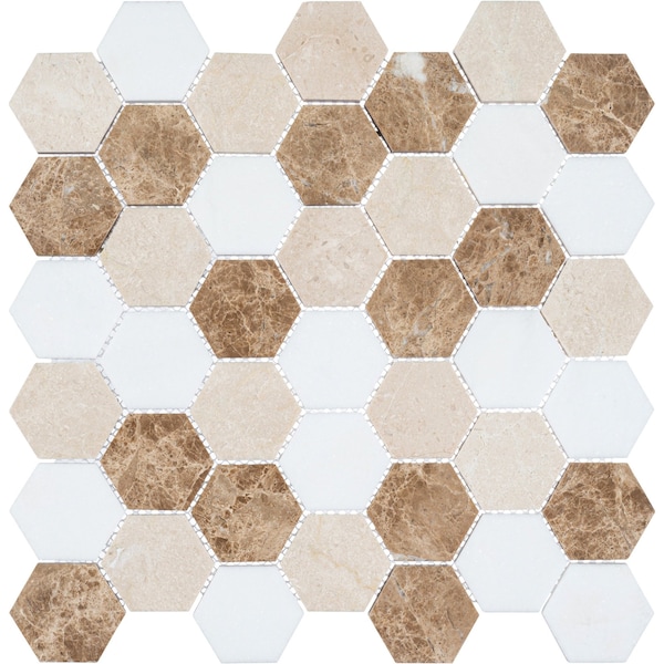 Andova Tiles SAMPLE Channing 2 x 2 Marble Honeycomb Mosaic Floor Use Tile - SAM-ANDCHA125