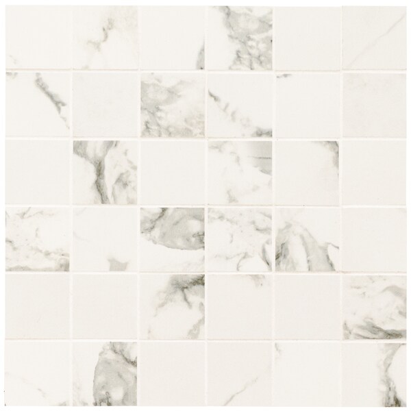 Msi Statuario SAMPLE Matte Porcelain Mesh-Mounted Mosaic Floor And Wall Tile - ZOR-PT-0146-SAM