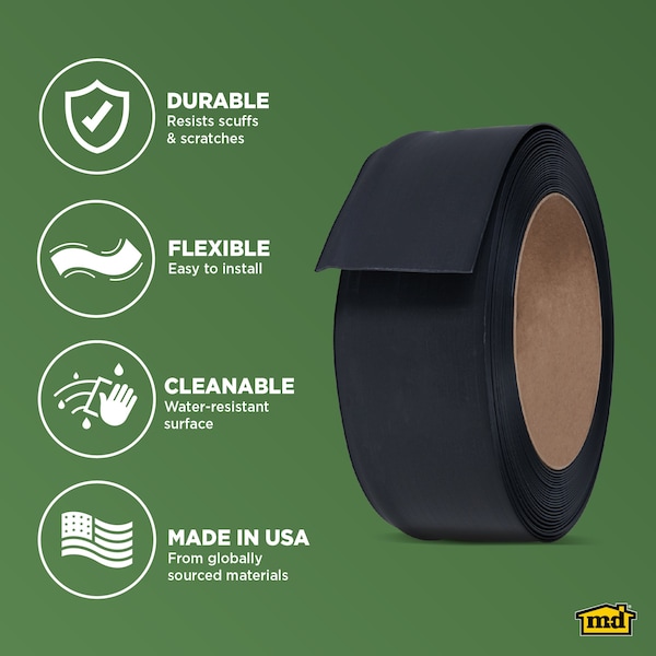 Zoro Select Wall Base Molding, PVC Vinyl, Black, 720 in L, 4 in H - 2RRW9