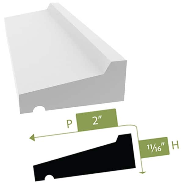 Ekena Millwork LWM187 - 2"H x 5/8"P x 96"L Drip Cap Moulding, PVC - LWM187X96SWPV