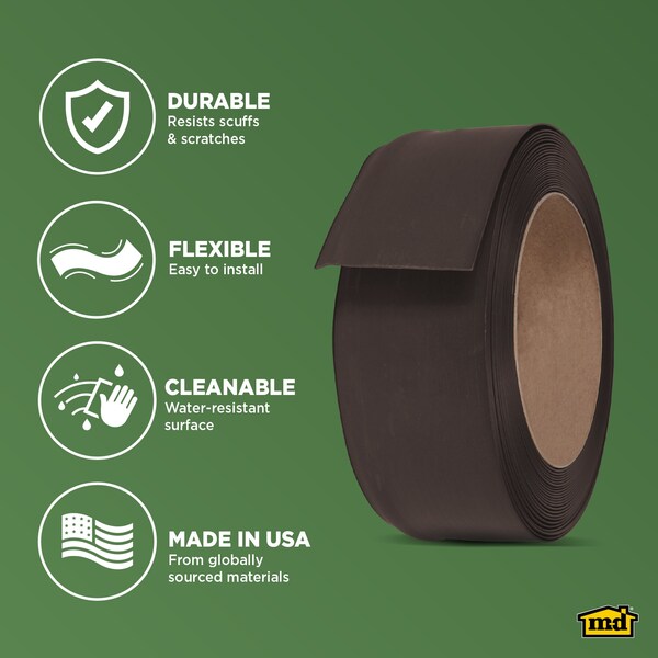 Zoro Select Wall Base Molding, PVC Vinyl, Brown, 720 in L, 4 in H - 2RRX1