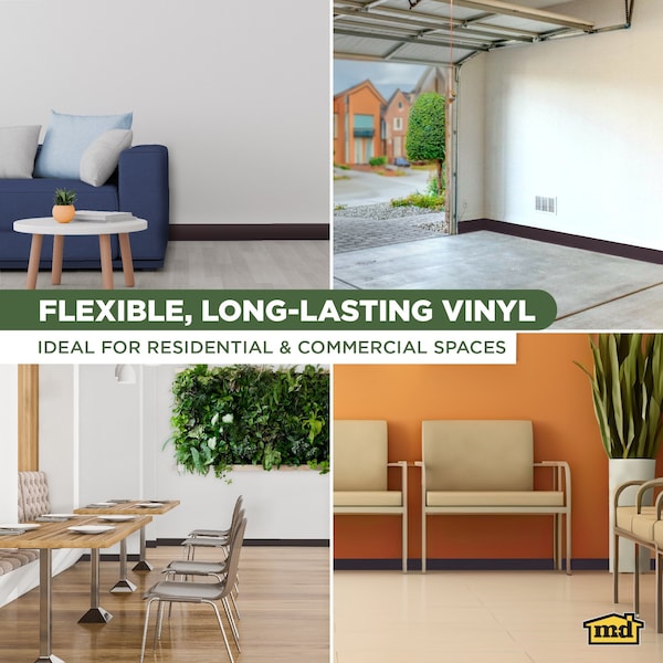 Zoro Select Wall Base Molding, PVC Vinyl, Brown, 720 in L, 4 in H - 2RRX1