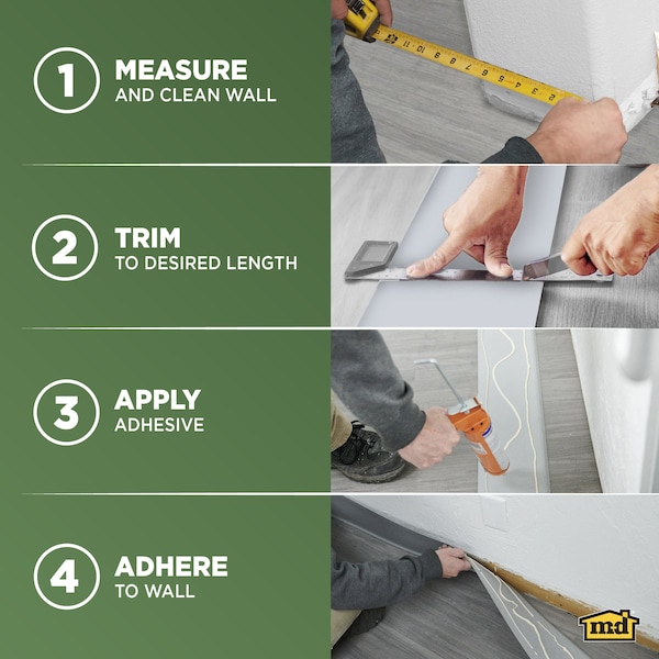 Zoro Select Wall Base Molding, PVC Vinyl, White, 720 in L, 4 in H - 2RRX3