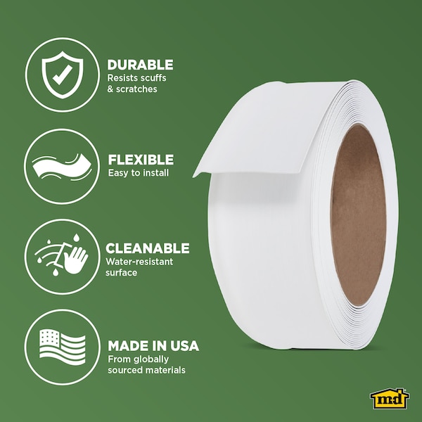 Zoro Select Wall Base Molding, PVC Vinyl, White, 720 in L, 4 in H - 2RRX3