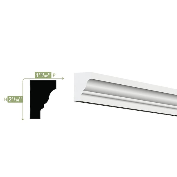 Ekena Millwork 2"H x 1 3/8"P x 96"L Ram Crown Moulding, PVC - MLD02X01X96RCSWPV