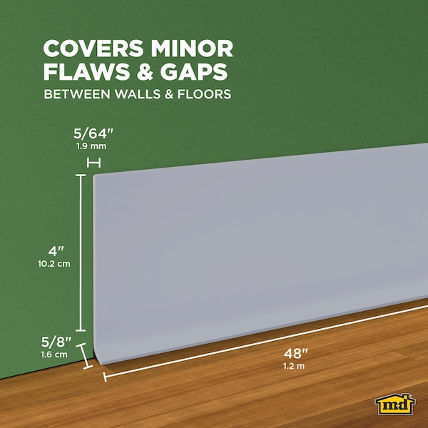 Zoro Select Wall Base Molding, PVC Vinyl, Gray, 48 in L, 4 in H - 5MFK0