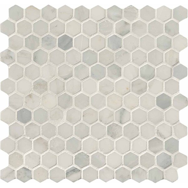 Msi Arabescato Carrara Hexagon SAMPLE Honed Marble Mesh-Mounted Mosaic Tile - ZOR-MD-0110-SAM
