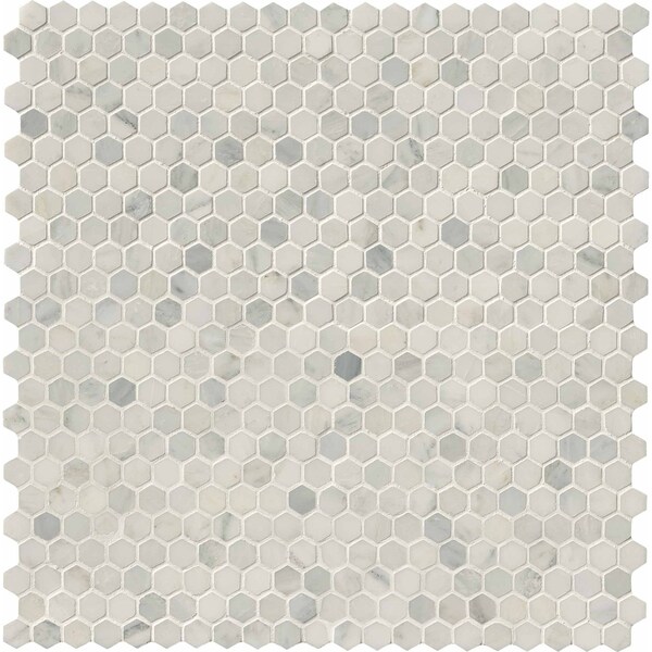 Msi Arabescato Carrara Hexagon SAMPLE Honed Marble Mesh-Mounted Mosaic Tile - ZOR-MD-0110-SAM