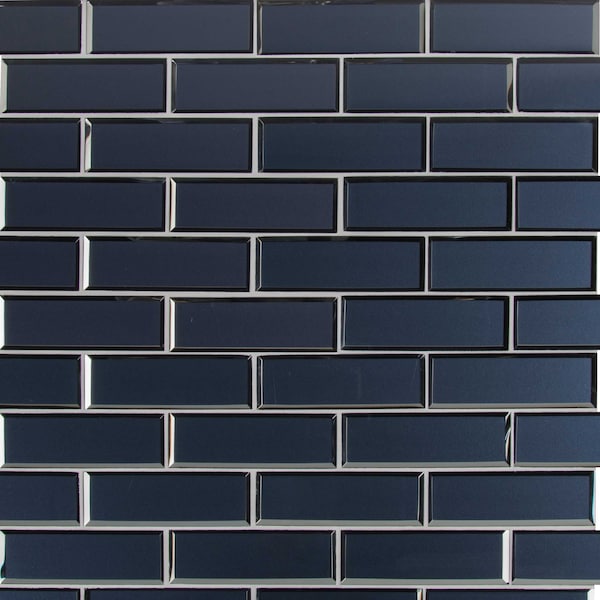 Msi Vague Blue Subway 11.73" X 11.73" Glossy Glass Mesh-Mounted Mosaic Tile, 15PK - ZOR-MD-0485