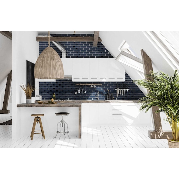 Msi Vague Blue Subway 11.73" X 11.73" Glossy Glass Mesh-Mounted Mosaic Tile, 15PK - ZOR-MD-0485