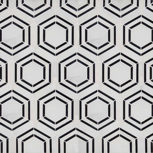 Msi Carrara Georama Nero 13 In. X 11 In. X 10Mm Polished Marble Mesh-Mounted Mosaic Tile, 10PK - ZOR-MD-0233