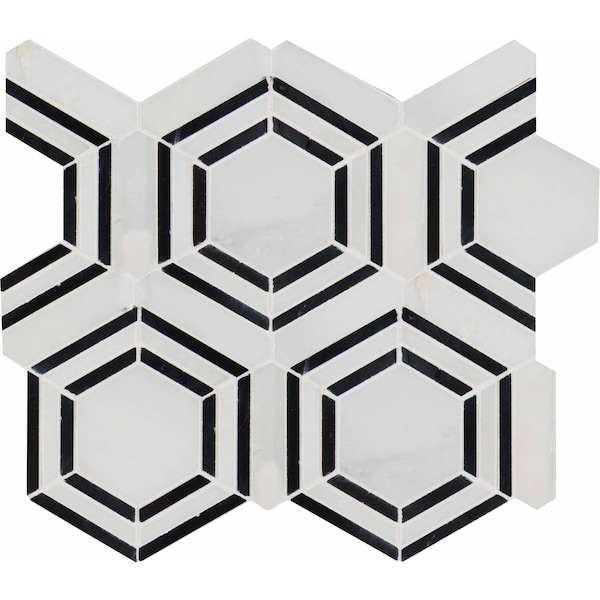 Msi Carrara Georama Nero 13 In. X 11 In. X 10Mm Polished Marble Mesh-Mounted Mosaic Tile, 10PK - ZOR-MD-0233