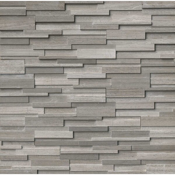 Msi Gray Oak 3D Ledger "L" Corner 6 In. X 18 In. Honed Marble Wall Tile, 6PK - ZOR-PNL-0036