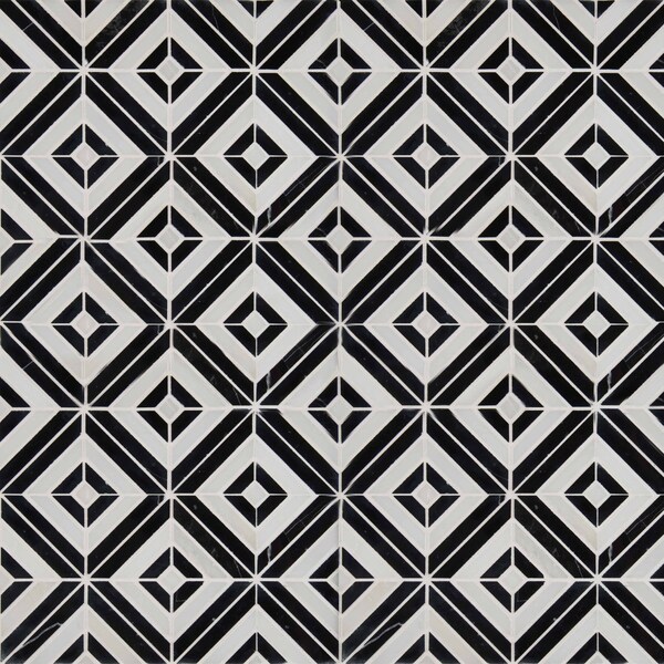 Msi Rhombix Nero SAMPLE Polished Marble Mesh-Mounted Mosaic Tile - ZOR-MD-0235-SAM