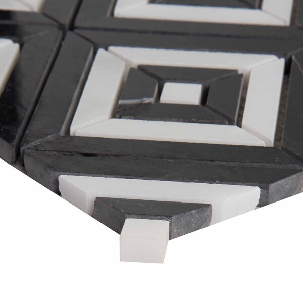 Msi Rhombix Nero SAMPLE Polished Marble Mesh-Mounted Mosaic Tile - ZOR-MD-0235-SAM