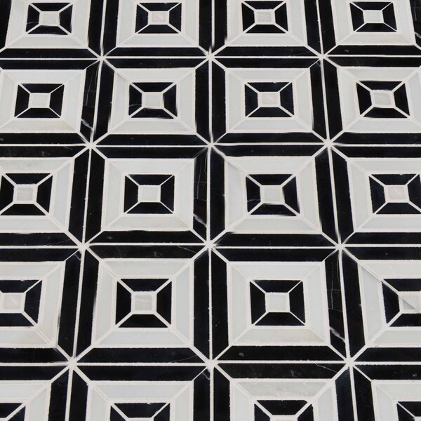 Msi Rhombix Nero SAMPLE Polished Marble Mesh-Mounted Mosaic Tile - ZOR-MD-0235-SAM