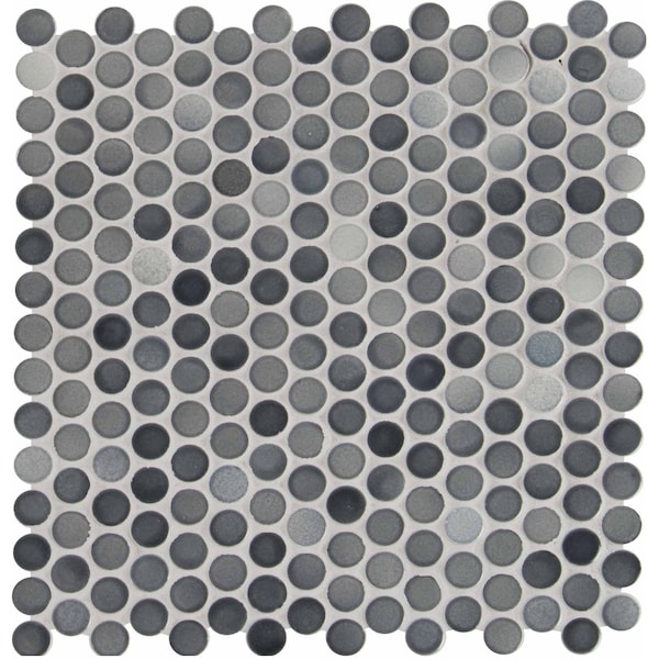 Msi Penny Round Grigio Mix SAMPLE Glazed Ceramic Mesh-Mounted Mosaic Tile - ZOR-MD-0196-SAM