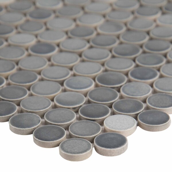 Msi Penny Round Grigio Mix SAMPLE Glazed Ceramic Mesh-Mounted Mosaic Tile - ZOR-MD-0196-SAM