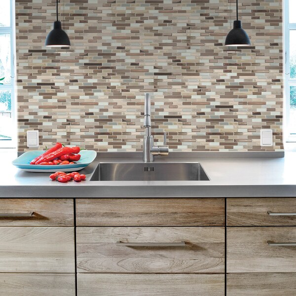 Smart Tiles Smart Tiles 9.1 in. W X 10.2 in. L Beige/White Mosaic Vinyl Adhesive Wall Tile 4 pc - SM1053-4
