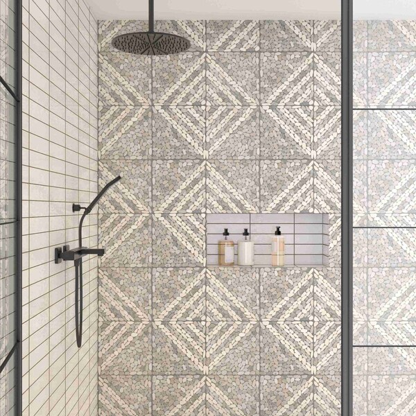 Daltile Pebble Oasis Natural Stone Striped Pebble Mosaic 11in x 11in in Tumbled Coal, 11PK - PB33STRPPBLMSTM