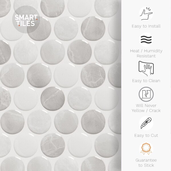 Smart Tiles Smart Tiles 8.95 in. W X 8.97 in. L Gray Glazed Vinyl Adhesive Wall Tile 4 pc - SM1188G-04-QG