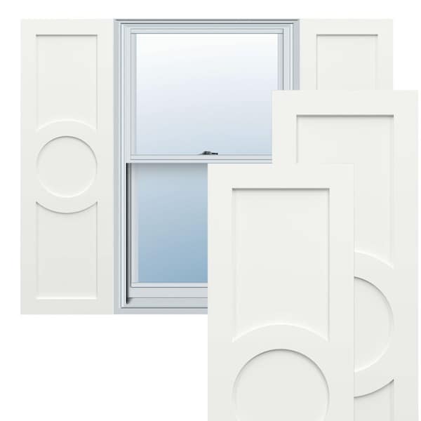 Ekena Millwork True Fit PVC Center Circle Arts & Crafts Fixed Mount Shutters, Unfinished, 12W x 27H, PR - TFP001AC12X027UN