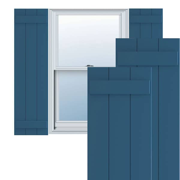 Ekena Millwork True Fit PVC Three Board Joined Board-n-Batten Shutters, Sojourn Blue, 16 1/8W x 64H, PR - TFP101BBF16X064HB
