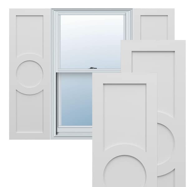 Ekena Millwork True Fit PVC Center Circle Arts & Crafts Fixed Mount Shutters, White, 12W x 62H, PR - TFP001AC12X062WH