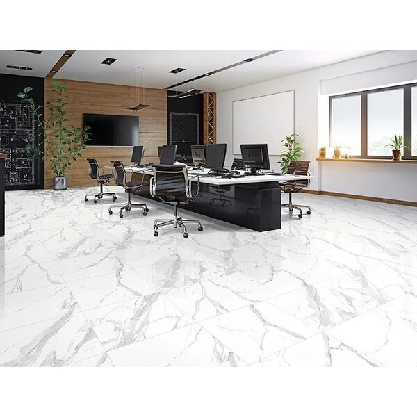 Apollo Tile 23.6in x 23.6in Polished Statuary White Porcelain Square Wall and Floor Tile 15.5 sq ft/case, 4PK - AR88STALE2424
