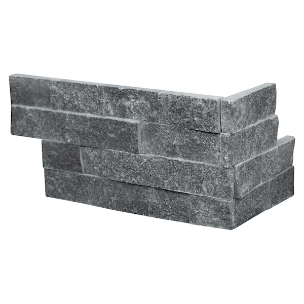 Msi Cosmic Black Splitface Ledger Panel "6 X 18" "L"Corner Marble Wall Tile, 6PK - ZOR-PNL-0023