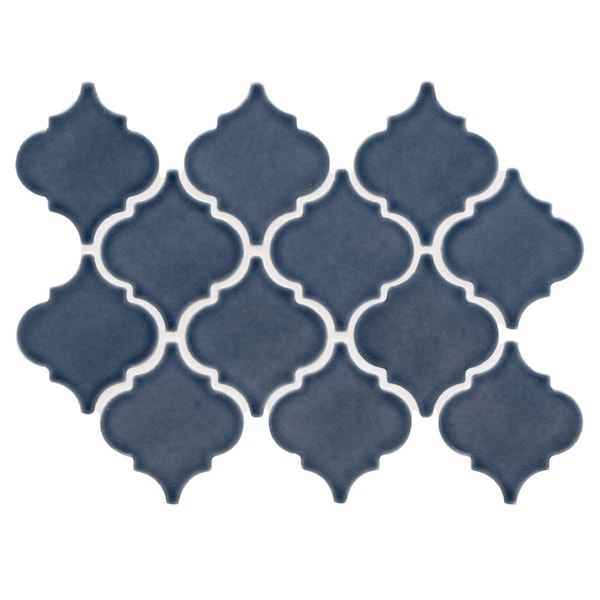 Msi Bay Blue 8mm Glossy Mesh-Mounted Arabesque Tile, 10PK - ZOR-MD-0503