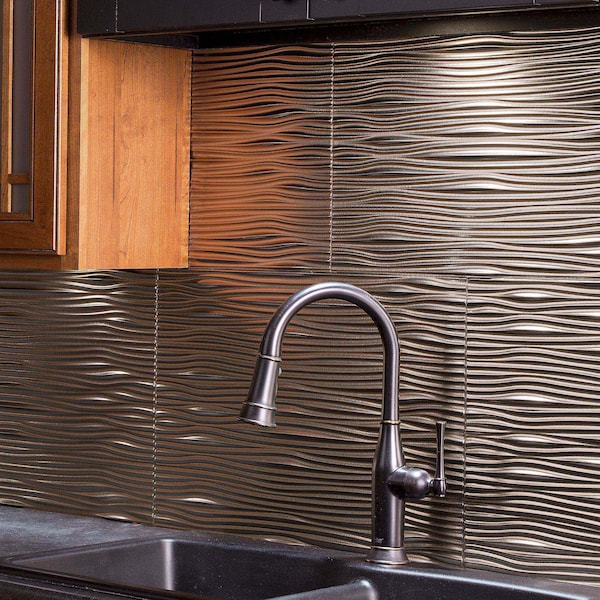 Fasade Fasade 18in x 24in Waves Brushed Nickel Backsplash Panel 5pk - PB6529