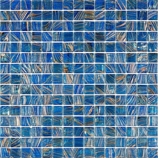 Apollo Tile Celestial 12in x 12in Glossy Yale Blue and Gold Glass Mosaic Wall and Floor Tile 20 sqft/case, 20PK - APLST88BL535A