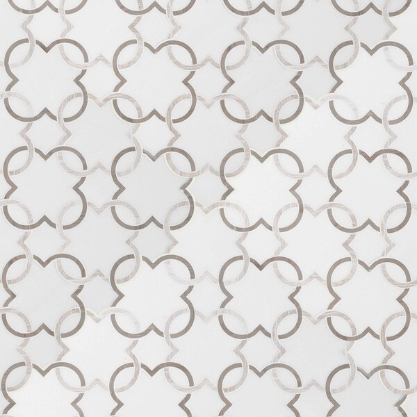 Msi Bianco Quatrefoil SAMPLE Polished Marble Mesh-Mounted Mosaic Tile - ZOR-MD-0291-SAM