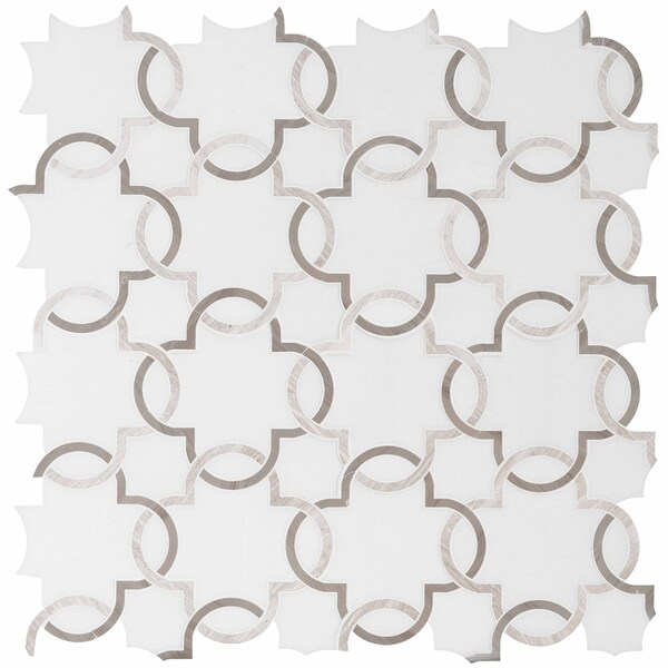 Msi Bianco Quatrefoil SAMPLE Polished Marble Mesh-Mounted Mosaic Tile - ZOR-MD-0291-SAM