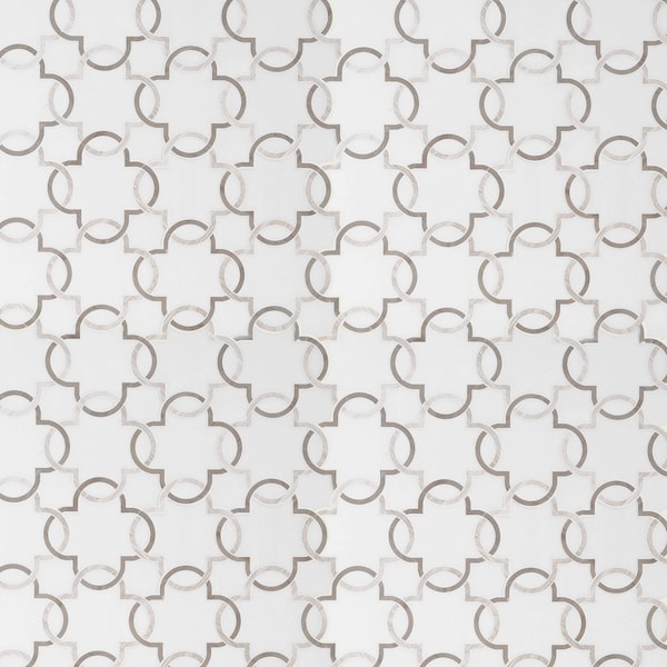 Msi Bianco Quatrefoil SAMPLE Polished Marble Mesh-Mounted Mosaic Tile - ZOR-MD-0291-SAM