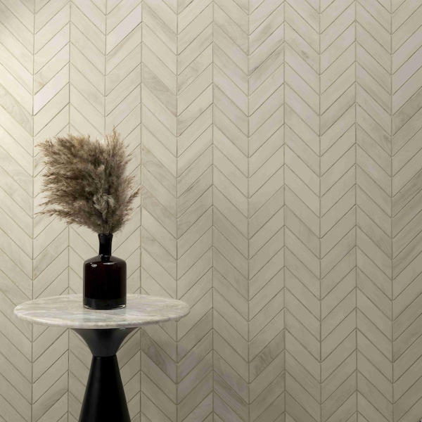 Msi Havenwood Dove Chevron 12 In. X 15 In. X 9Mm Glazed Porcelain Mesh-Mounted Mosaic Tile, 8PK - ZOR-PT-0314