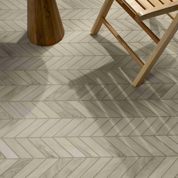 Msi Havenwood Dove Chevron 12 In. X 15 In. X 9Mm Glazed Porcelain Mesh-Mounted Mosaic Tile, 8PK - ZOR-PT-0314