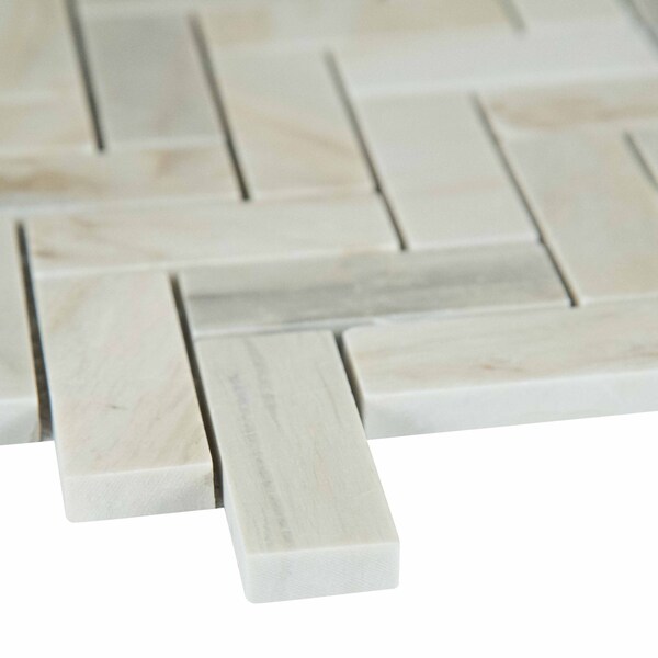 Msi Angora Herringbone 12 In. X 12 In. X 10 Mm Polished Marble Mesh-Mounted Mosaic Tile, 10PK - ZOR-MD-0199