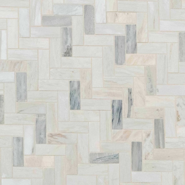Msi Angora Herringbone 12 In. X 12 In. X 10 Mm Polished Marble Mesh-Mounted Mosaic Tile, 10PK - ZOR-MD-0199