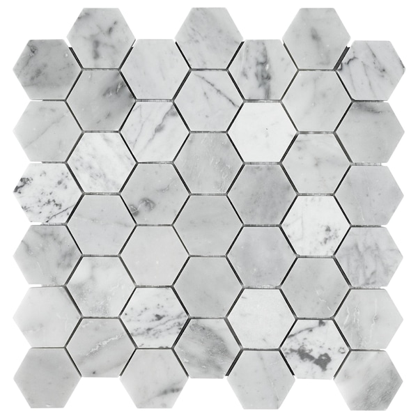 Msi Carrara White Hexagon 12 In. X 12 In. Polished Marble Mesh-Mounted Mosaic Floor And Wall Tile, 10PK - ZOR-MD-0437