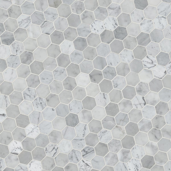 Msi Carrara White Hexagon 12 In. X 12 In. Polished Marble Mesh-Mounted Mosaic Floor And Wall Tile, 10PK - ZOR-MD-0437