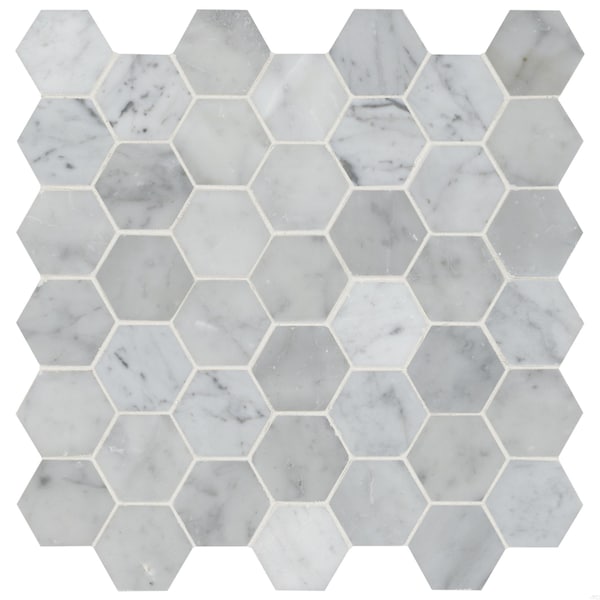 Msi Carrara White Hexagon 12 In. X 12 In. Polished Marble Mesh-Mounted Mosaic Floor And Wall Tile, 10PK - ZOR-MD-0437
