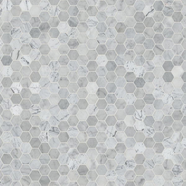 Msi Carrara White Hexagon 12 In. X 12 In. Polished Marble Mesh-Mounted Mosaic Floor And Wall Tile, 10PK - ZOR-MD-0437