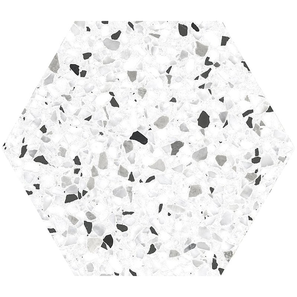 Apollo Tile Terra Mia 8.1inx9.25in Matte White and Black Porcelain Hexagon Wall Floor Tile 9.93 sqft/case, 25PK - TER88PEPSPKA