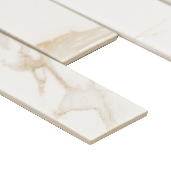 Msi Calcatta Gold Subway 11.46 In. X 11.69 In. X 6Mm Matte Mosaic Marble Tile, 15PK - ZOR-PT-0630